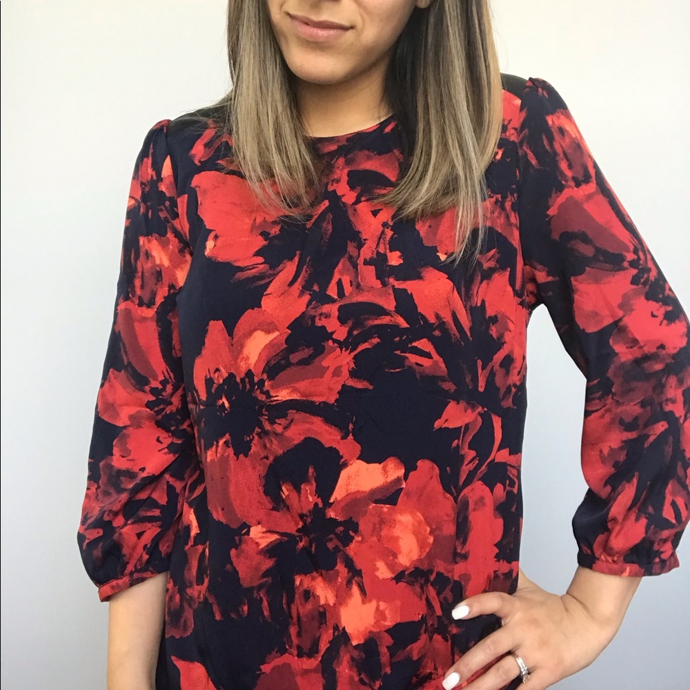 Beautiful floral red shirt with leather detail